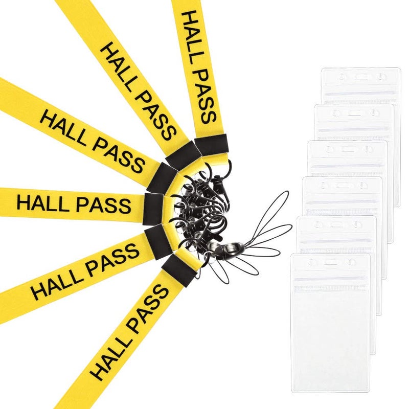 Melife 6 Pack Hall Pass Lanyards, School Passes for Classroom, hallpass for Bathroom, Library, Office. Yellow - Image 1
